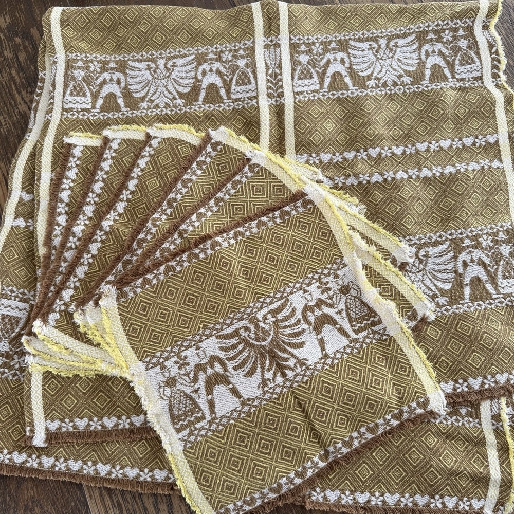 Folk Art Woven Dutch Boy Girl Eagle Table Cloth + 6 Placemats Set Cream Austria